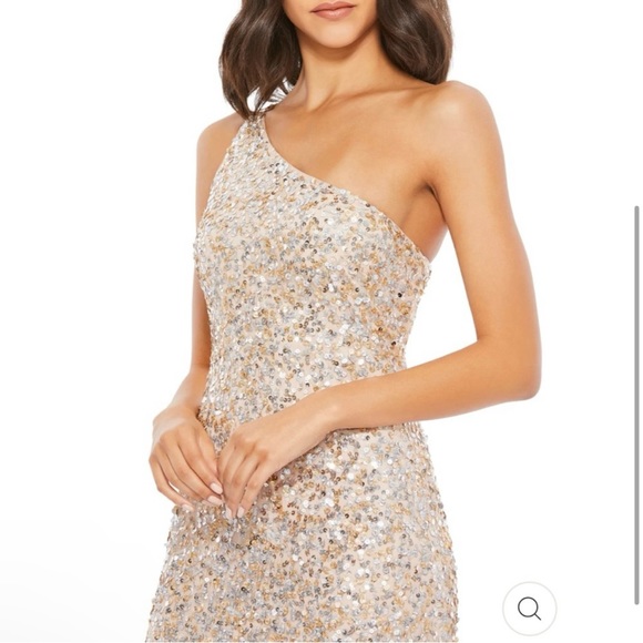 Mac Duggal 10726 Gold Silver One Shoulder Floor Length Evening Gown 4 Formal - Picture 3 of 8